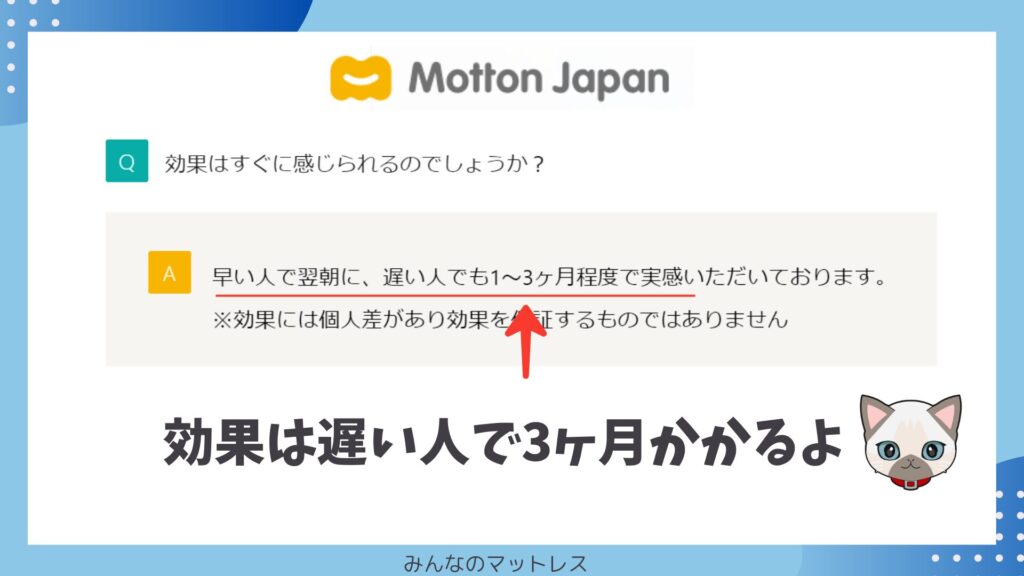 モットンの効果は翌朝から遅い人で3ヶ月かかる